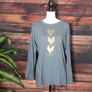 Lost Creek Outfitters Top 2XL Long Sleeve Gray T-Shirt Fall Chick Chickens